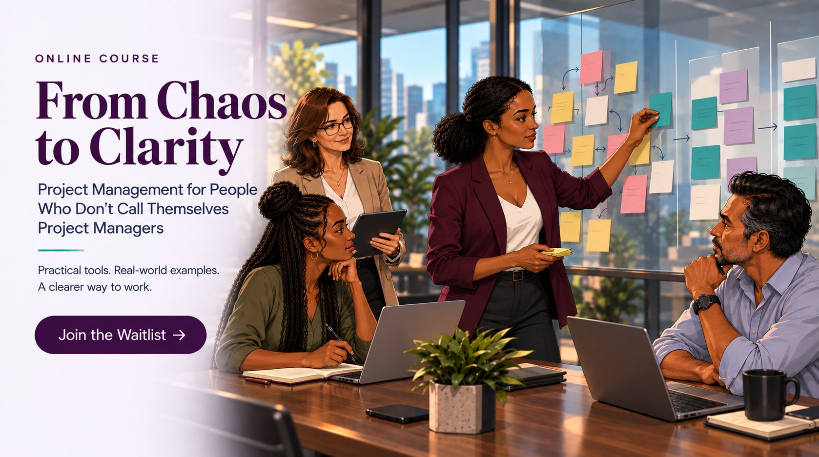 From Chaos to Clarity — Project Management for People Who Don't Call Themselves Project Managers. Practical tools. Real-world examples. A clearer way to work.