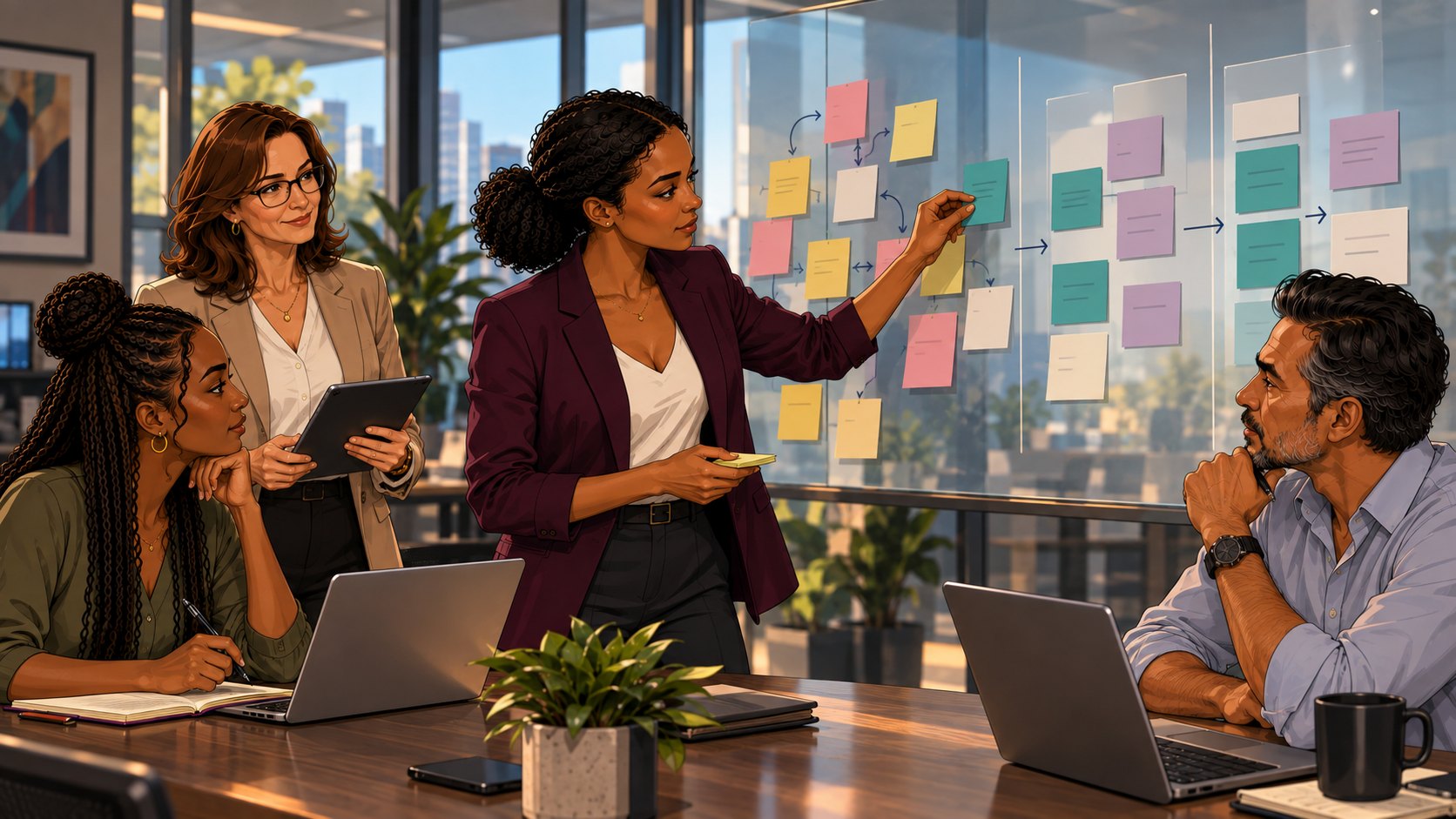 Simone leading her team at a planning wall
