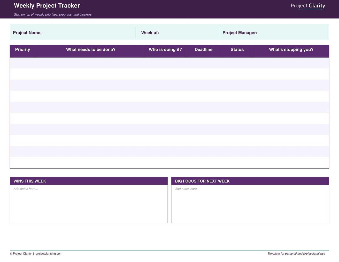 Weekly Project Tracker template